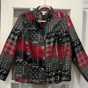 Stylish Women's Patchwork Jacket - Red and Black